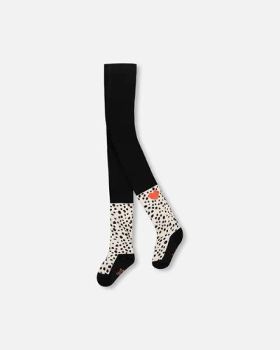 Deux Par Deux Knit Tights With Dalmatian In Black