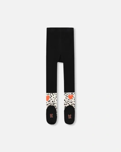 Deux Par Deux Knit Tights With Dalmatian In Black