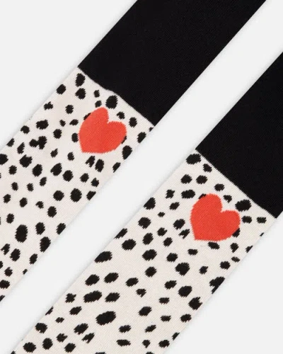 Deux Par Deux Knit Tights With Dalmatian In Black