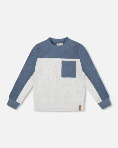 Deux Par Deux Long Sleeve Super Soft Brushed Jersey Top Color Block In Gray