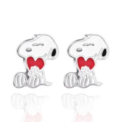 Peanuts Snoopy Heart Stud Earrings, Silver Plated In Silver
