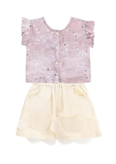 Mimi Tutu Mauve Cream Sequin Shorts Set In Pink