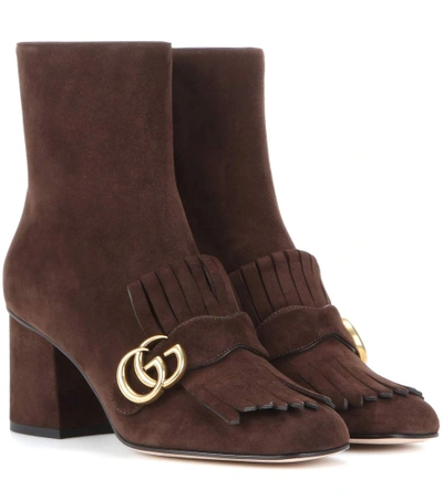 Gucci Marmont 75mm Fringe Ankle Boot In Brown