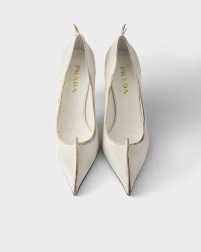 Prada Antiqued Leather Pumps In White