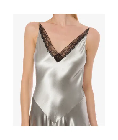 Alberta Ferretti Backless Satin Long Sleeve Floor-length Dress In Silver