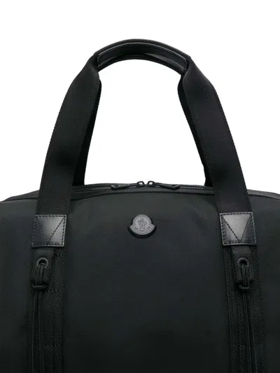 Moncler Water-repellent Tech Duffle Bag With Leather Trim In Black