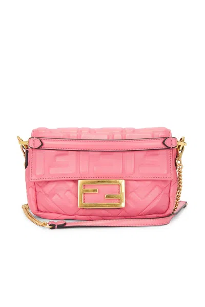 Pre-owned Fendi Zucca Embossed Mini Baguette Nm Shoulder Bag In Pink