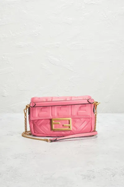 Pre-owned Fendi Zucca Embossed Mini Baguette Nm Shoulder Bag In Pink