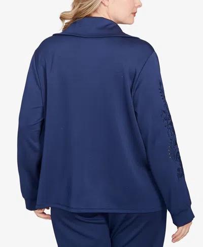 Ruby Rd. Plus Size Embroidered Floral Cutout Snap Jacket In Blue