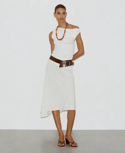 Mango Women's Asymmetrical Cotton Midi Skirt In White