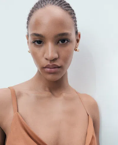 Mango Long Jumpsuit With Draped Neckline Brown In Brown