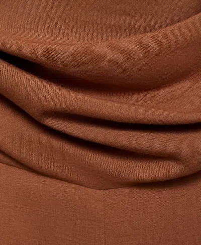 Mango Long Jumpsuit With Draped Neckline Brown In Brown