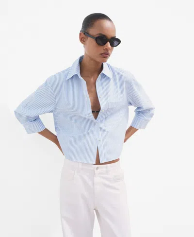 Mango Embellished Stripe Button-up Shirt In Blue