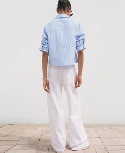 Mango Embellished Stripe Button-up Shirt In Blue