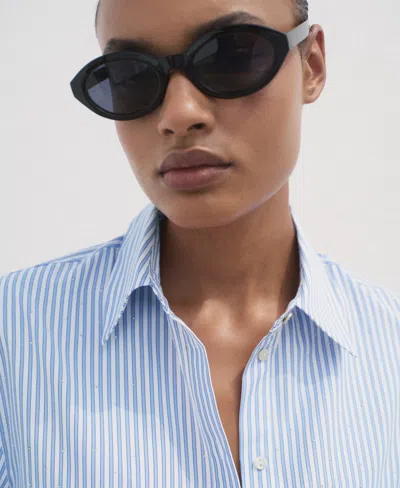 Mango Embellished Stripe Button-up Shirt In Blue