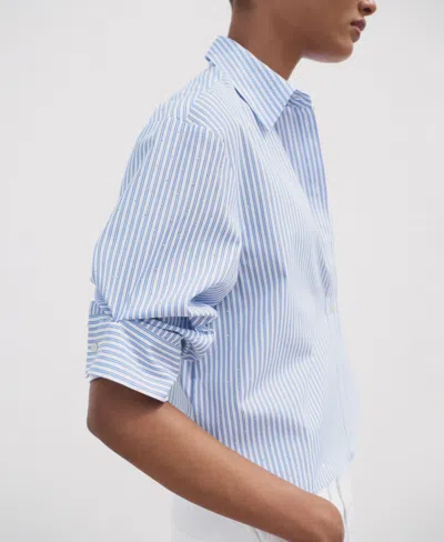Mango Embellished Stripe Button-up Shirt In Blue