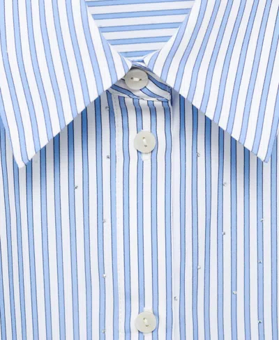 Mango Embellished Stripe Button-up Shirt In Blue