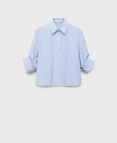 Mango Embellished Stripe Button-up Shirt In Blue