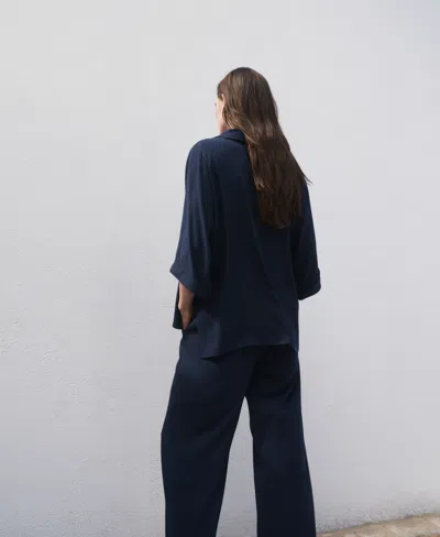 Mango Oversized Flowing Blouse Navy In Blue