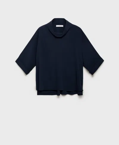 Mango Oversized Flowing Blouse Navy In Blue
