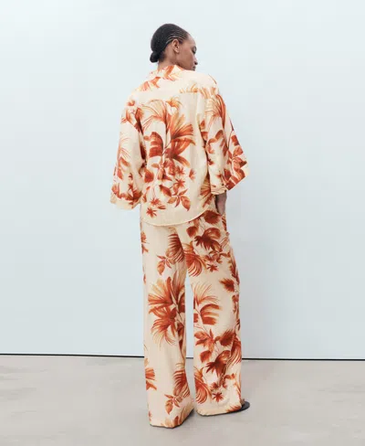 Mango Flowing Palm Tree Print Trousers Off White In White