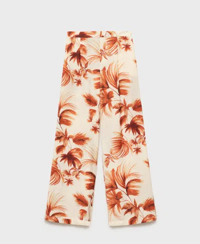 Mango Flowing Palm Tree Print Trousers Off White In White