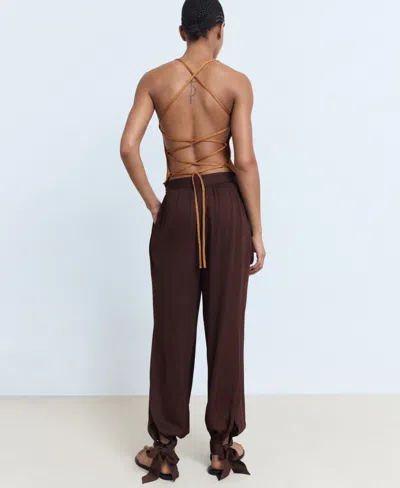 Mango Balloon Trousers With Bows Chocolate In Brown