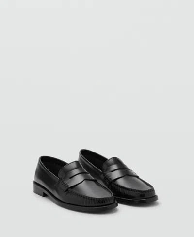 Mango Gathered Leather Moccasin Black In Black