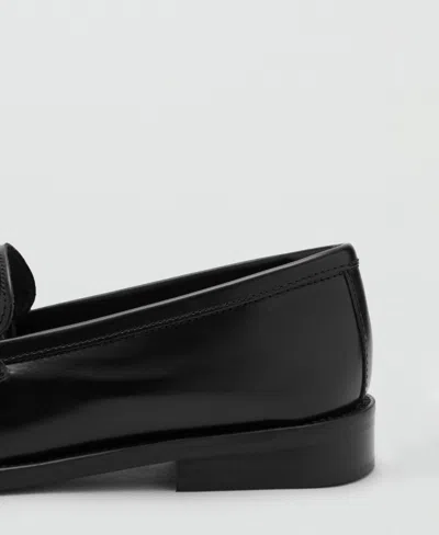 Mango Gathered Leather Moccasin Black In Black