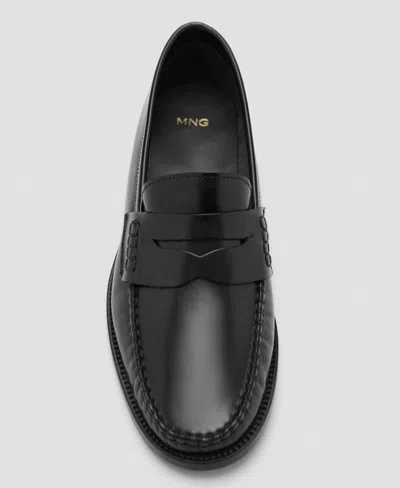 Mango Gathered Leather Moccasin Black In Black