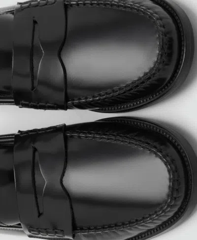 Mango Gathered Leather Moccasin Black In Black