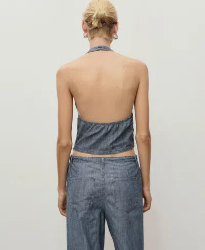 Mango Striped Crossover Denim Top Blue In Blue