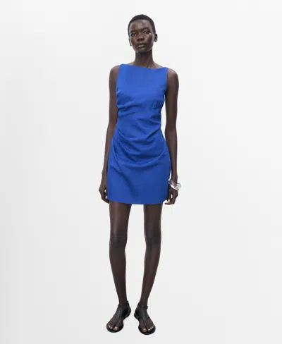 Mango Draped Linen Dress Vibrant Blue In Blue