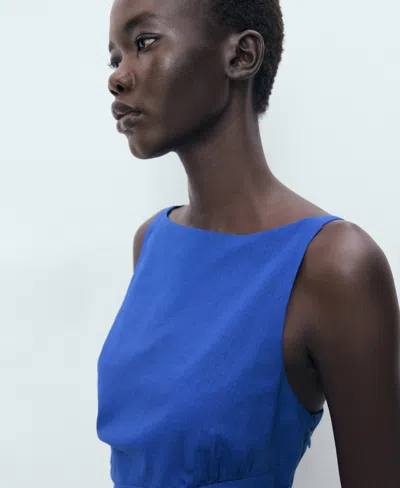 Mango Draped Linen Dress Vibrant Blue In Blue