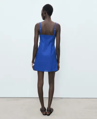 Mango Draped Linen Dress Vibrant Blue In Blue