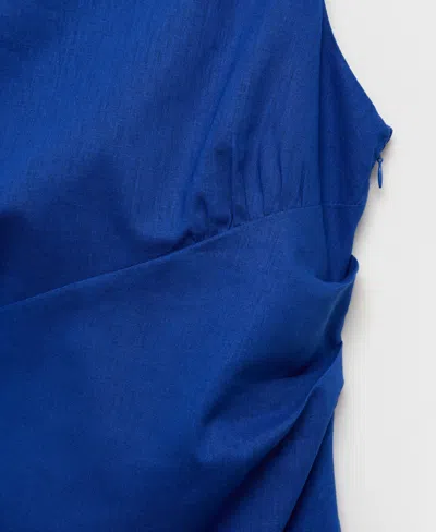 Mango Draped Linen Dress Vibrant Blue In Blue