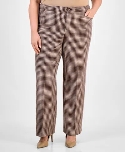 Anne Klein Plus Size Houndstooth Bootcut Pants In Brown