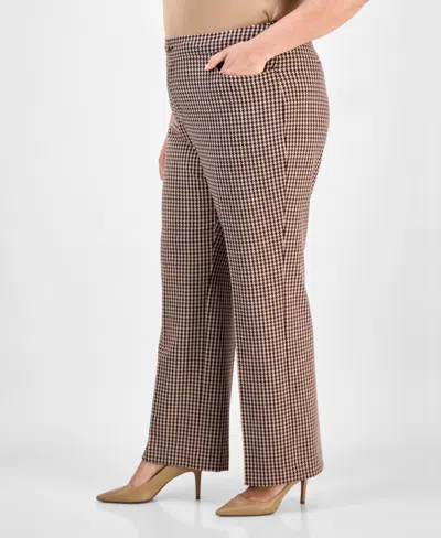 Anne Klein Plus Size Houndstooth Bootcut Pants In Brown
