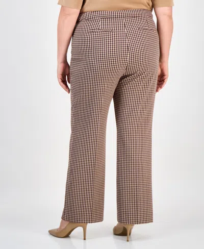 Anne Klein Plus Size Houndstooth Bootcut Pants In Brown