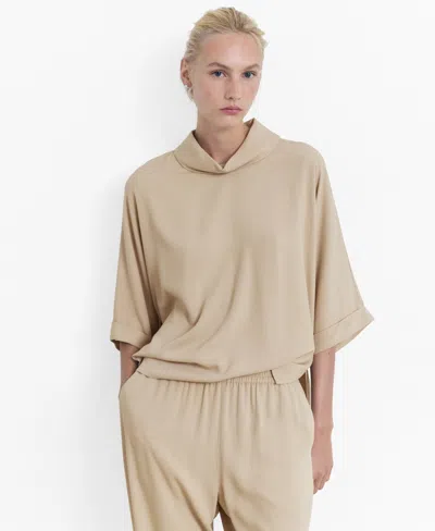Mango Oversized Flowing Blouse Beige In Brown