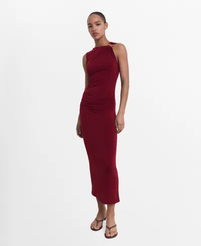Mango Draped Dress With Jewel Detail Burgundy In Burgundy