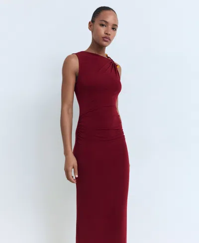 Mango Draped Dress With Jewel Detail Burgundy In Burgundy