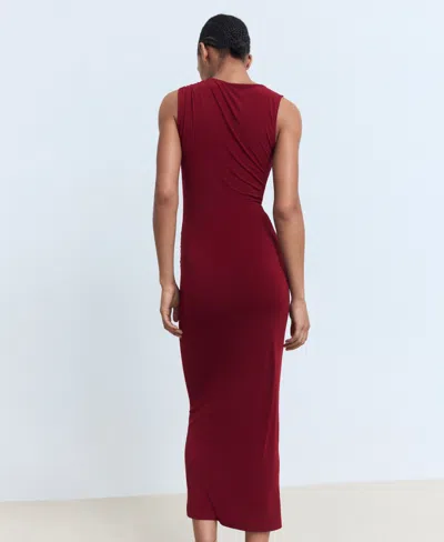 Mango Draped Dress With Jewel Detail Burgundy In Burgundy