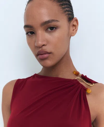 Mango Draped Dress With Jewel Detail Burgundy In Burgundy