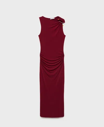 Mango Draped Dress With Jewel Detail Burgundy In Burgundy