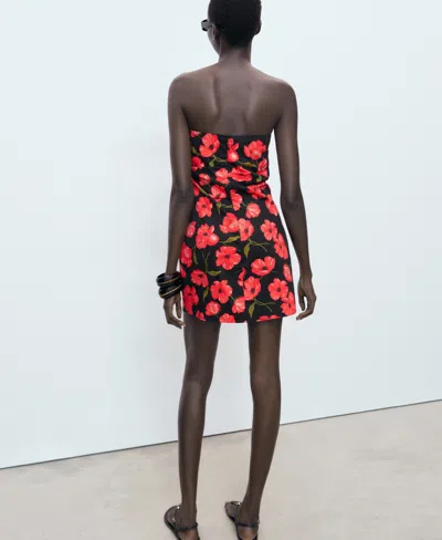 Mango Bandeau Ruched Sides Mini Dress In Red