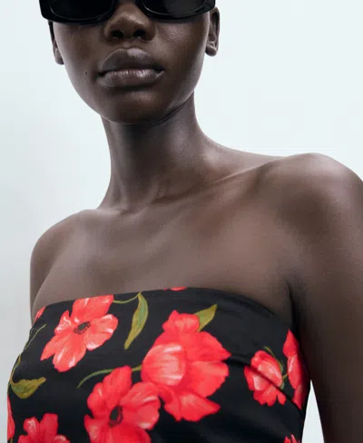 Mango Bandeau Ruched Sides Mini Dress In Red