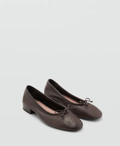 Mango Leather Ballet Flats With Bow Chocolate In Brown