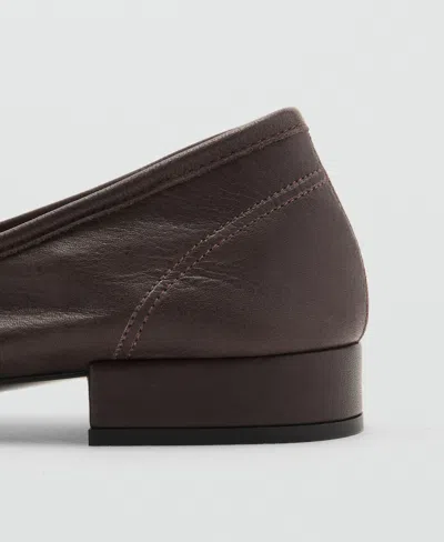 Mango Leather Ballet Flats With Bow Chocolate In Brown