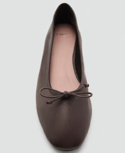 Mango Leather Ballet Flats With Bow Chocolate In Brown